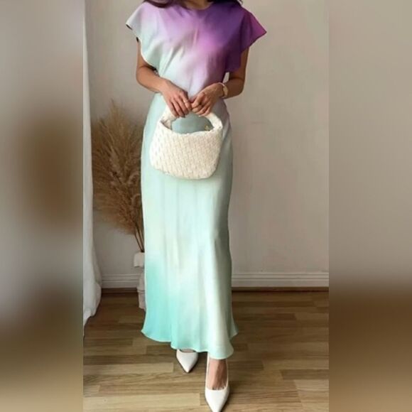 ZARA TIE DYE SATIN DRESS ombre - Picture 3 of 15